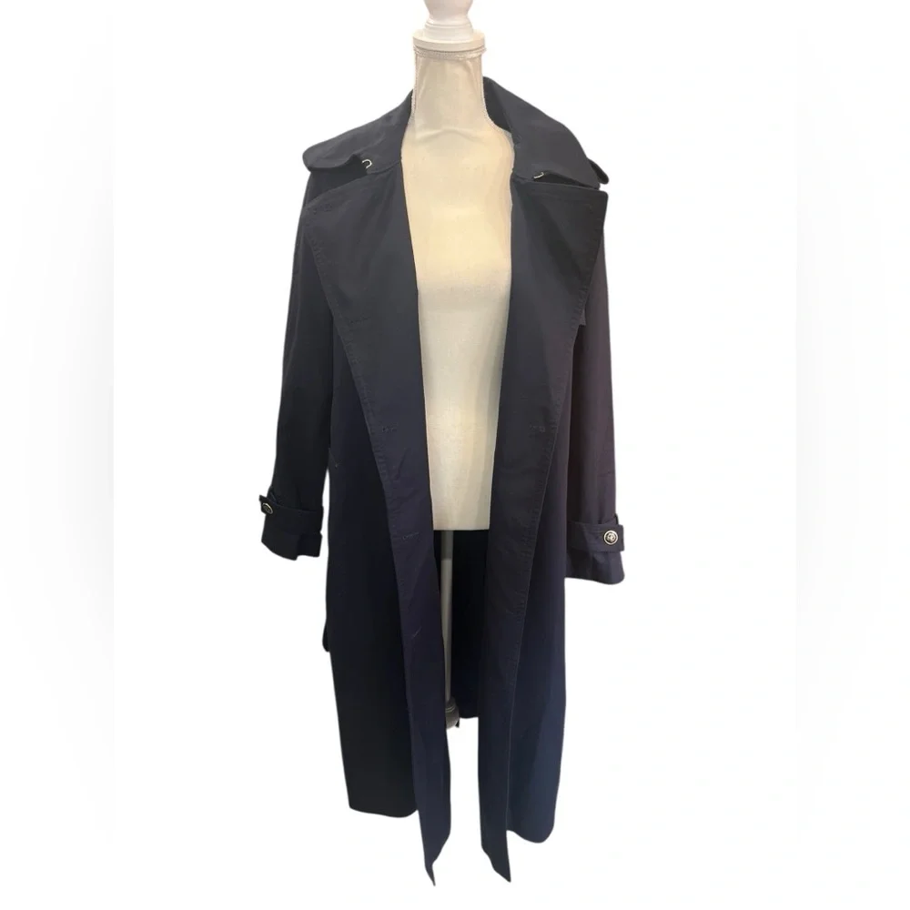 Ann Taylor Navy Double-Breasted Belted Trench Coat – Women’s Medium - Picture 6 of 15